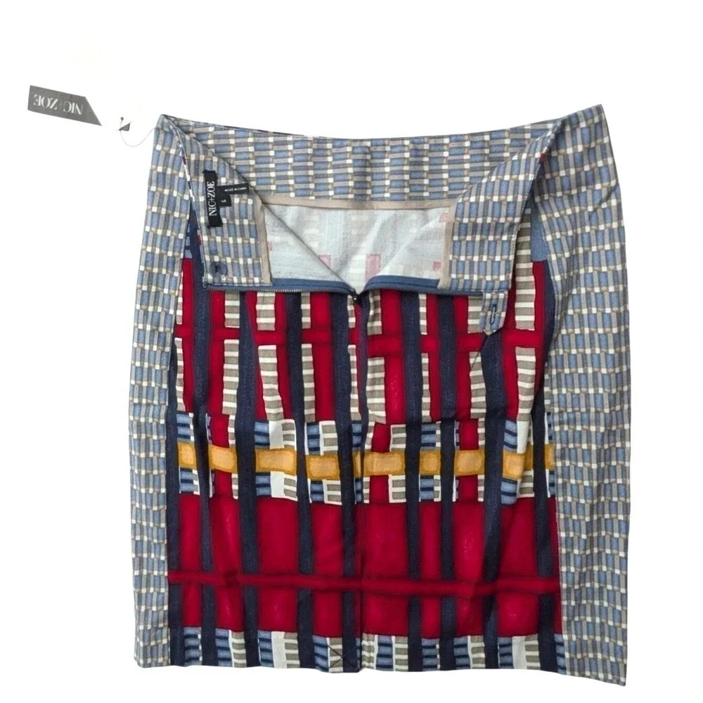 NIC+ZOE Geometric Print Pencil Skirt Cotton Multicolor Office‎ Workwear Sz 6 NWT